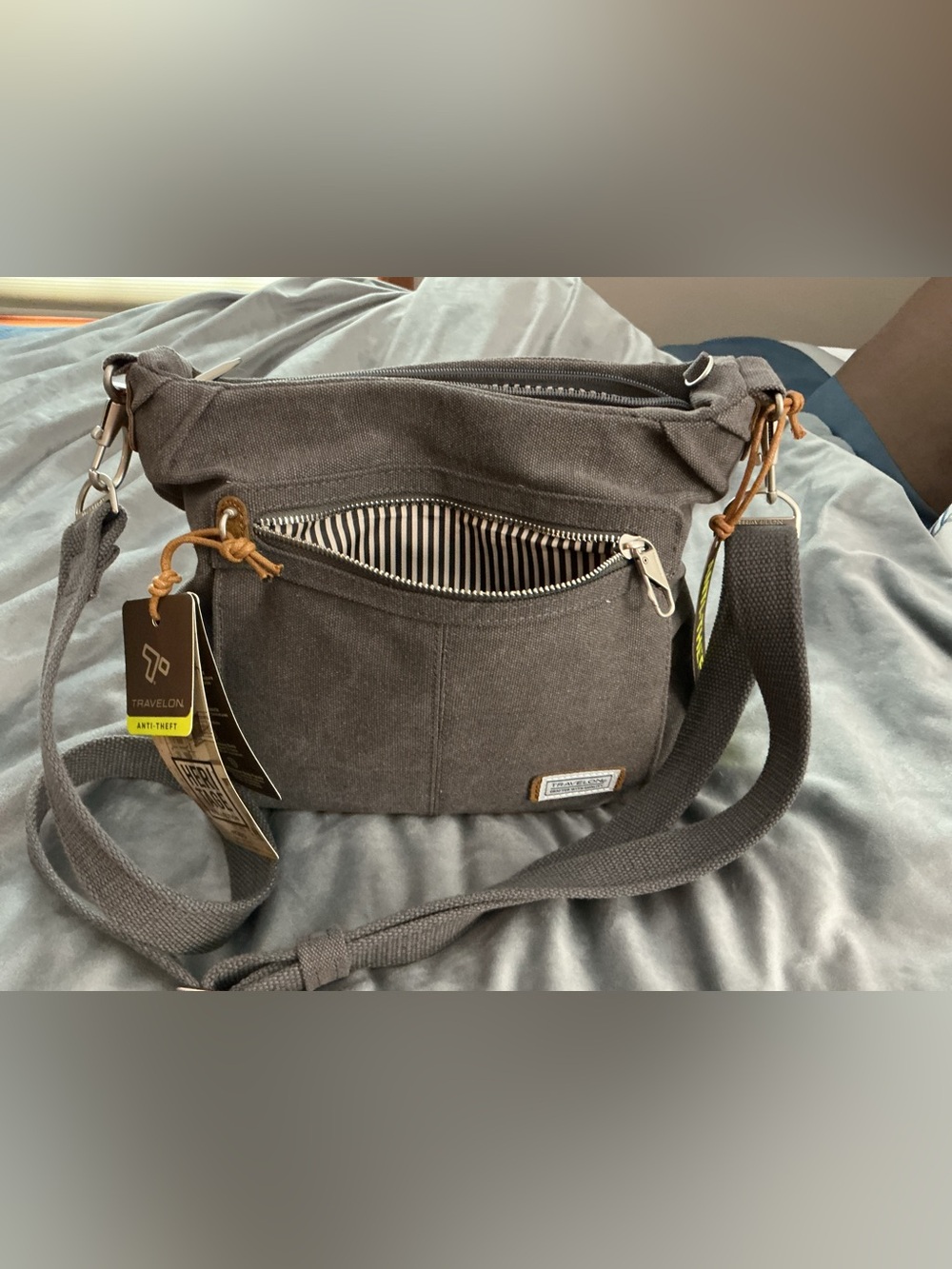 Travelon Lady’s Crossbody Shoulder Bag in Charcoal Gray - Picture 5 of 7